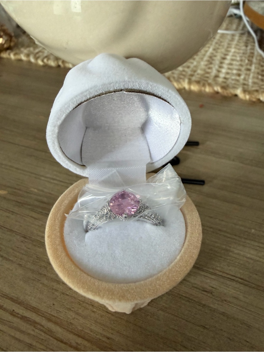 Park Lane Silver Ring with Pink Center Stone and Pavé Shoulders